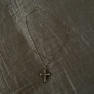 Black and Clear Crystal Cross on a Blackened Silver 19" Chain